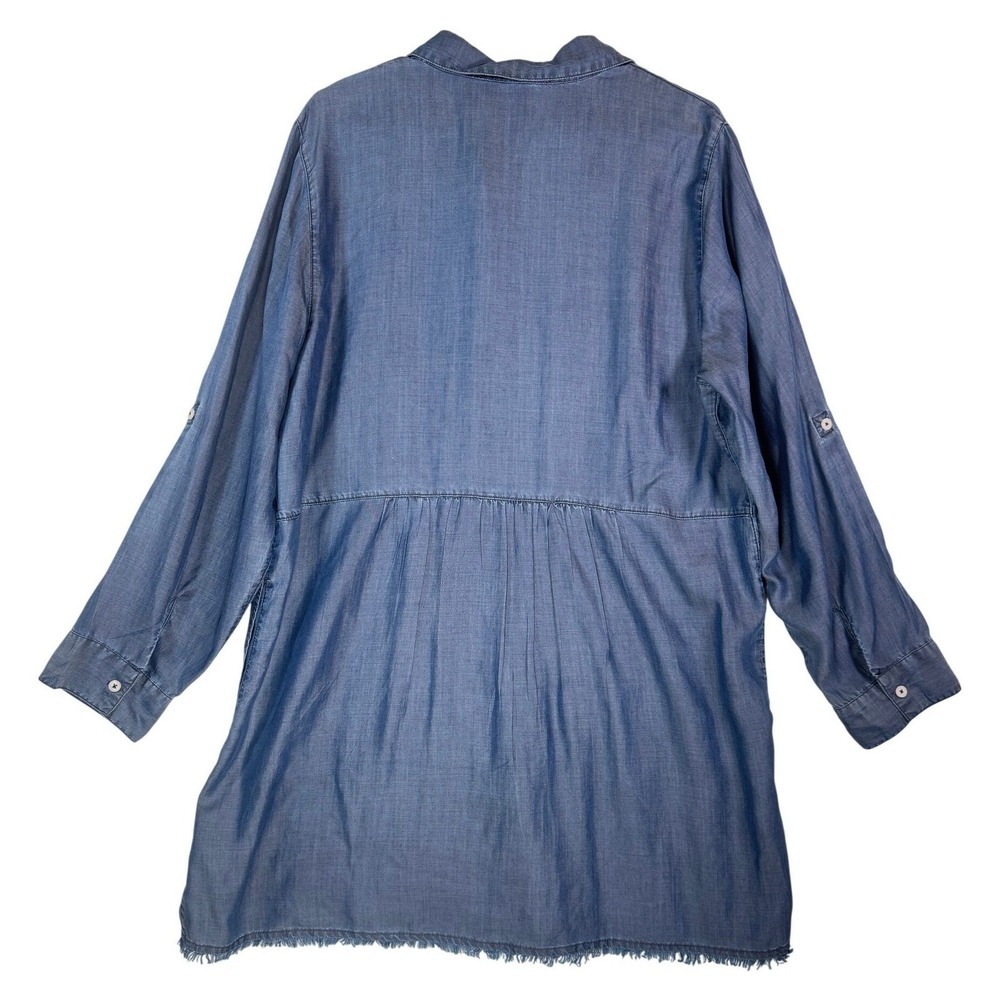Tommy Bahama Blue Tencel Lyocell Button Up Tunic Shirt Dress Raw Hem Women XL - Picture 2 of 6